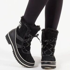 SOREL 7.5 Women’s Black White Trim Leather Suede Tivoli II Faux Fur Ankle Boots